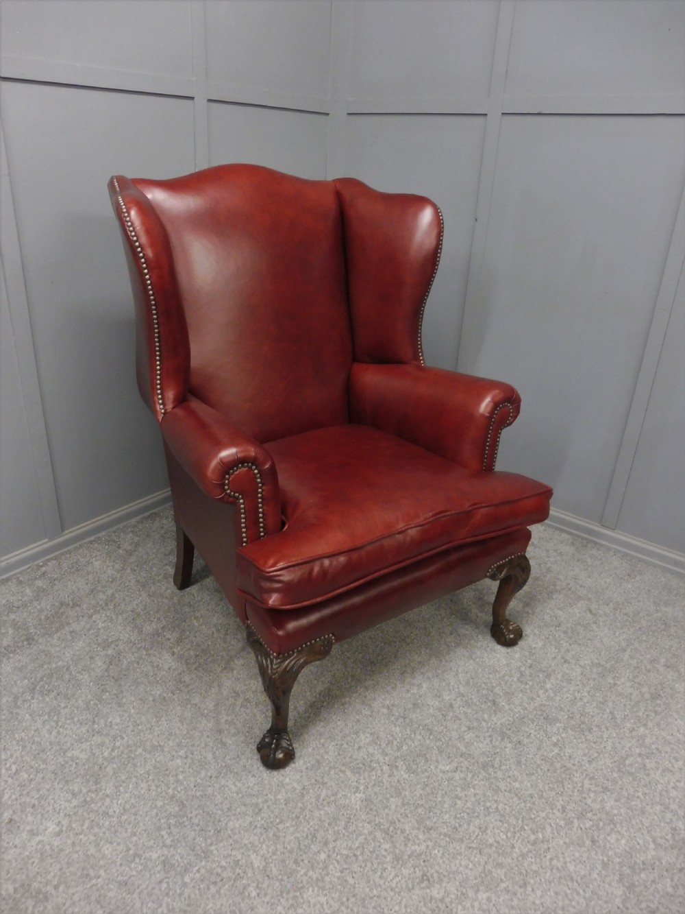 EDWARDIAN LEATHER WING ARMCHAIR