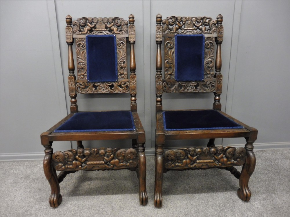 SET OF TEN CARVED WALNUT CHERUB DINING CHAIRS View VII