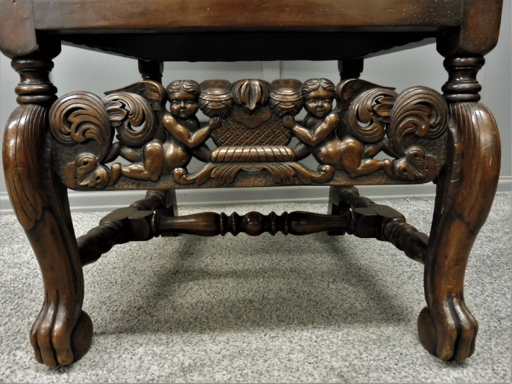 SET OF TEN CARVED WALNUT CHERUB DINING CHAIRS View XII