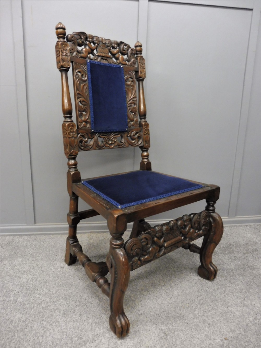 SET OF TEN CARVED WALNUT CHERUB DINING CHAIRS View XVII