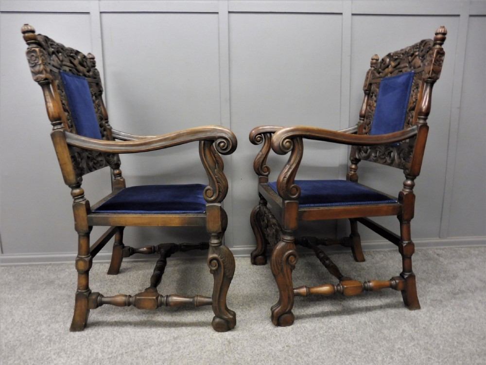 SET OF TEN CARVED WALNUT CHERUB DINING CHAIRS View XX
