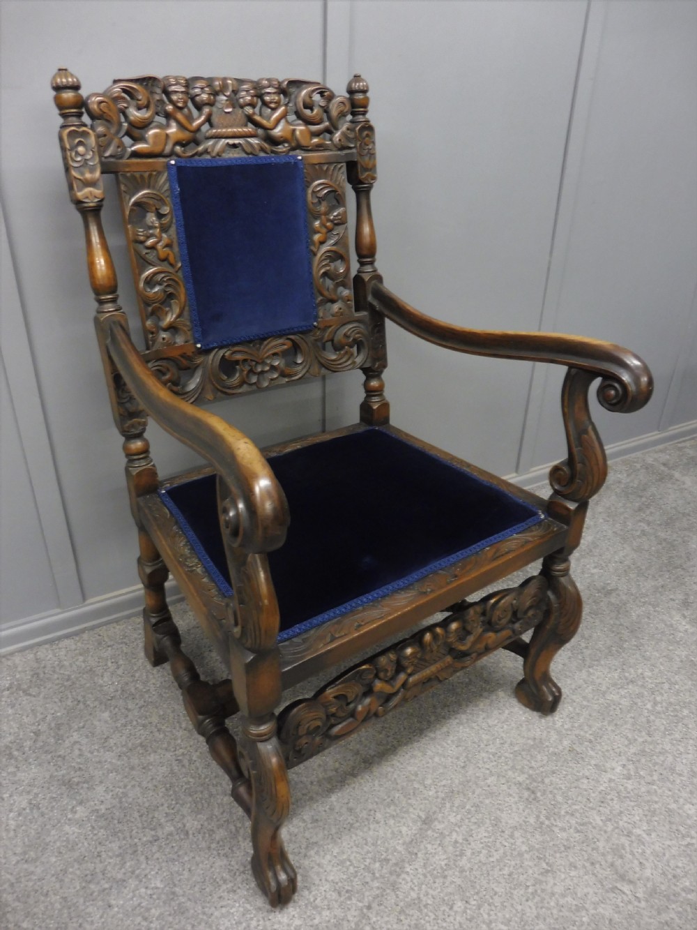 SET OF TEN CARVED WALNUT CHERUB DINING CHAIRS View XXIV