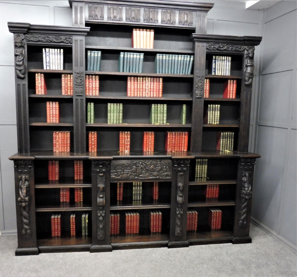 LARGE 19TH CENTURY CARVED OAK RUSTIC BOOKCASE