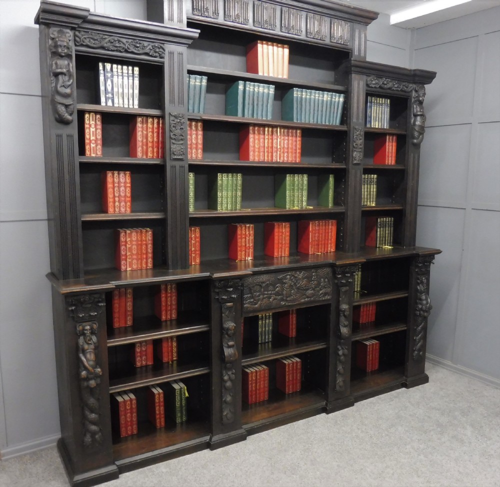 LARGE 19TH CENTURY CARVED OAK RUSTIC BOOKCASE View II