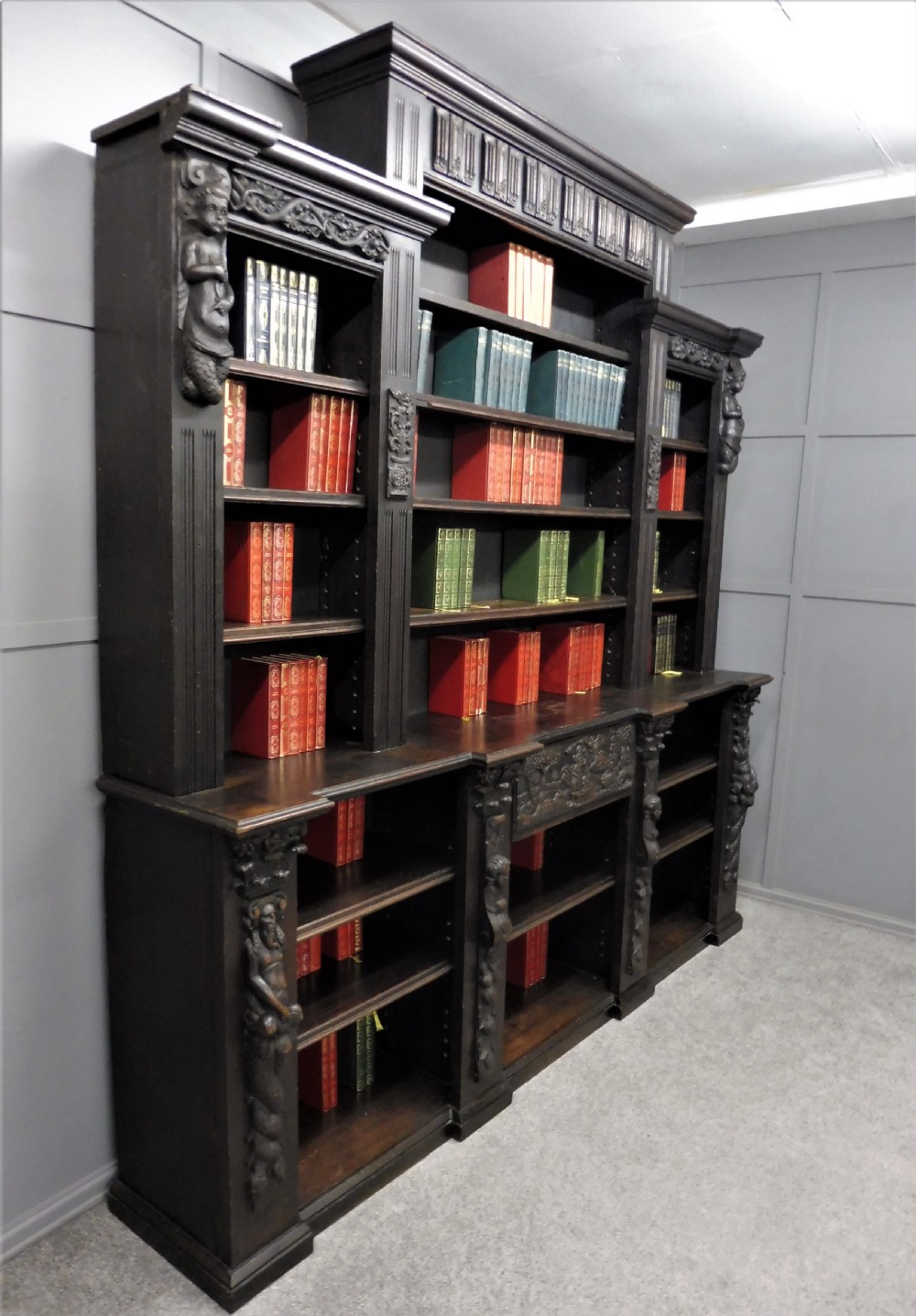 LARGE 19TH CENTURY CARVED OAK RUSTIC BOOKCASE View III