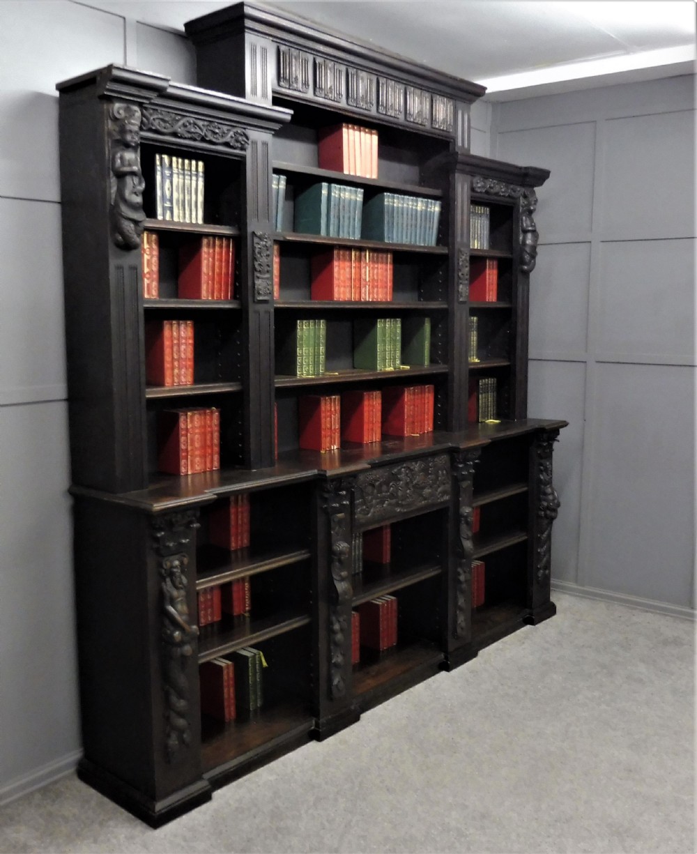 LARGE 19TH CENTURY CARVED OAK RUSTIC BOOKCASE View IV