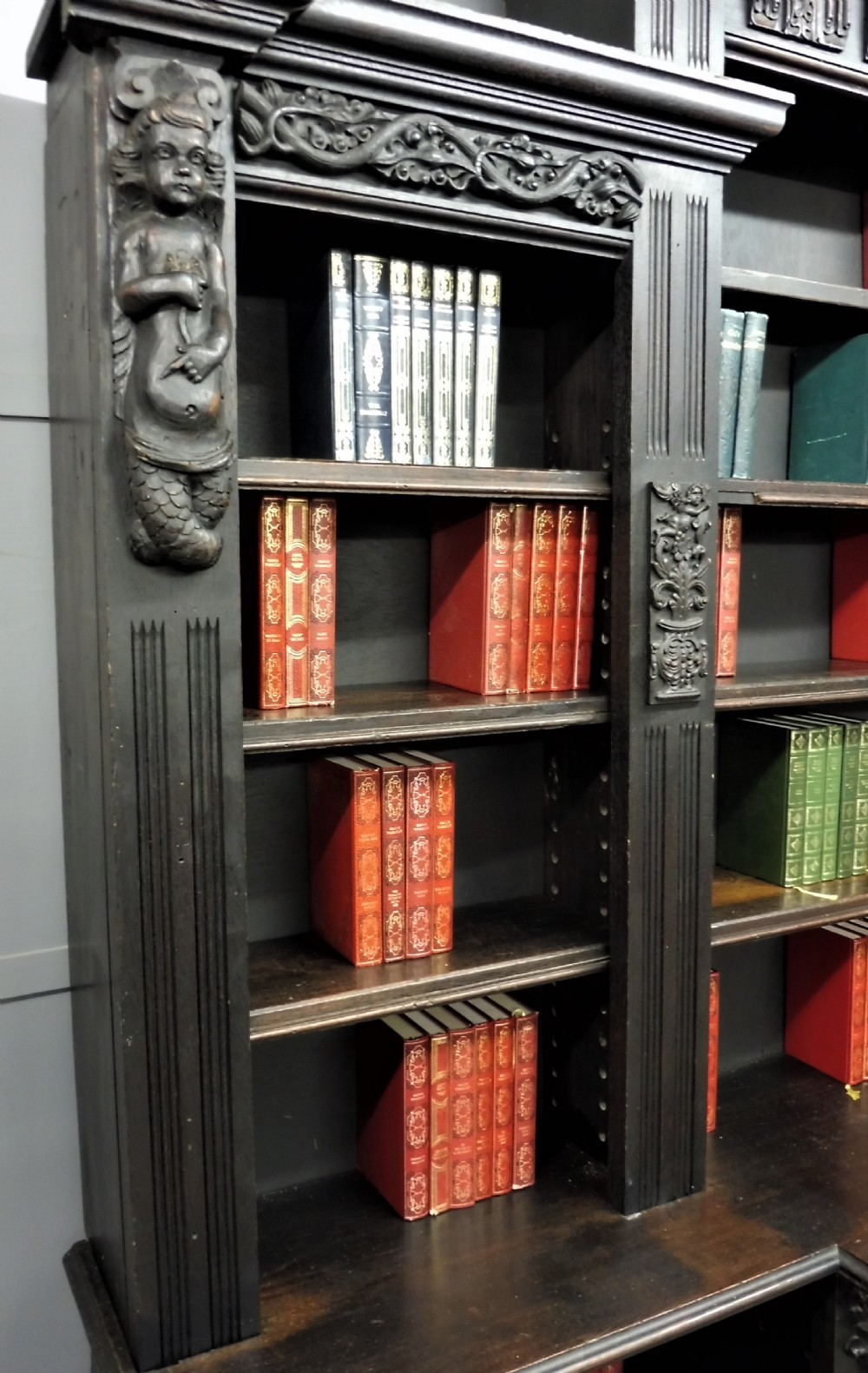 LARGE 19TH CENTURY CARVED OAK RUSTIC BOOKCASE View VI