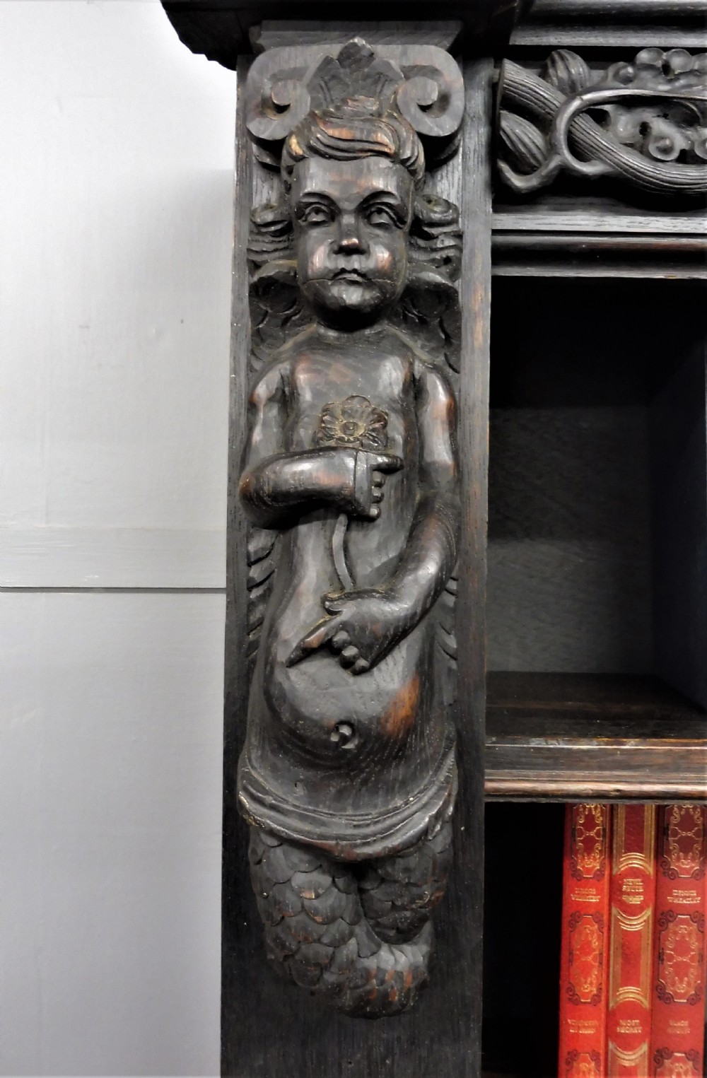 LARGE 19TH CENTURY CARVED OAK RUSTIC BOOKCASE View VII