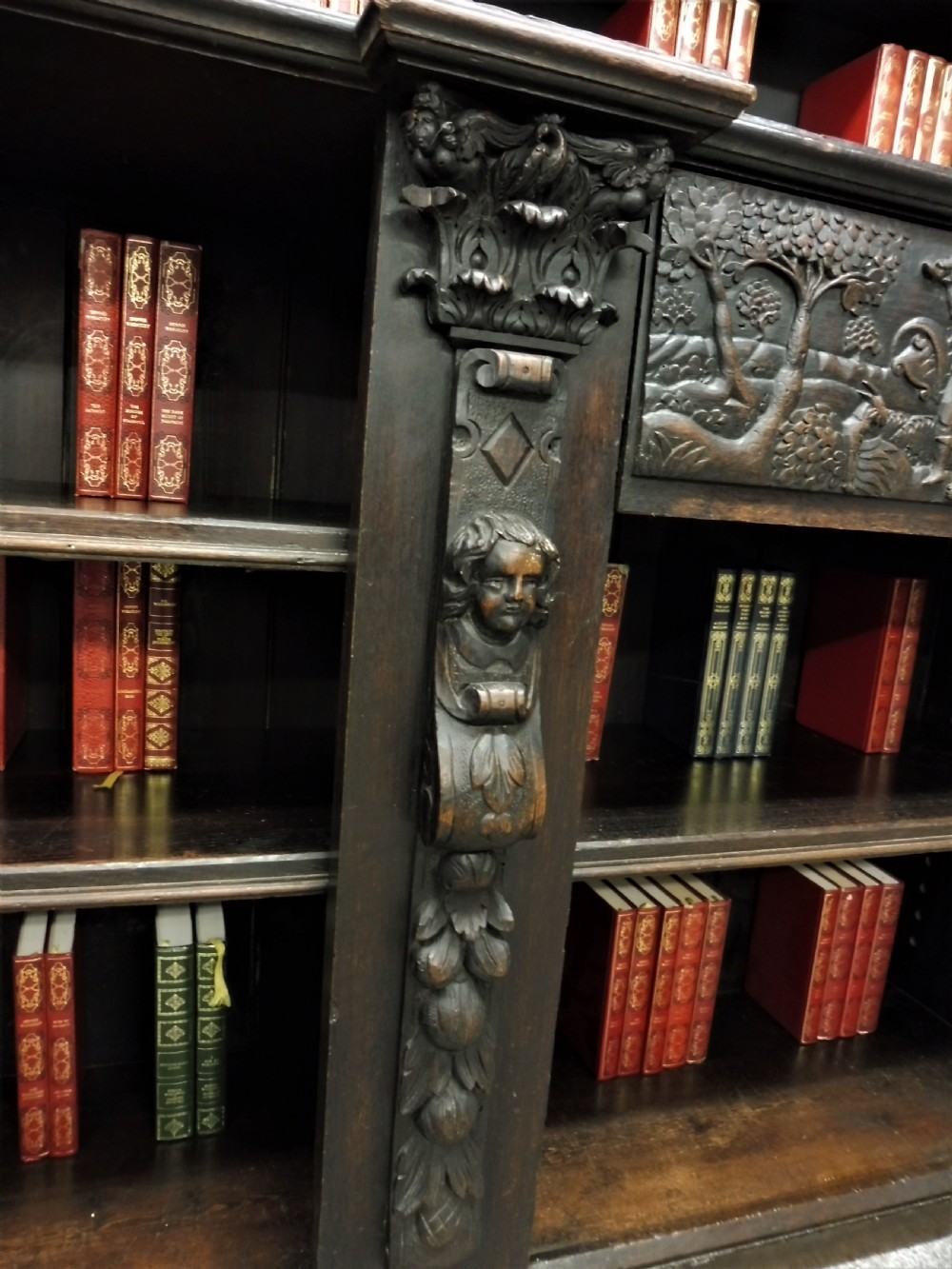 LARGE 19TH CENTURY CARVED OAK RUSTIC BOOKCASE View XI