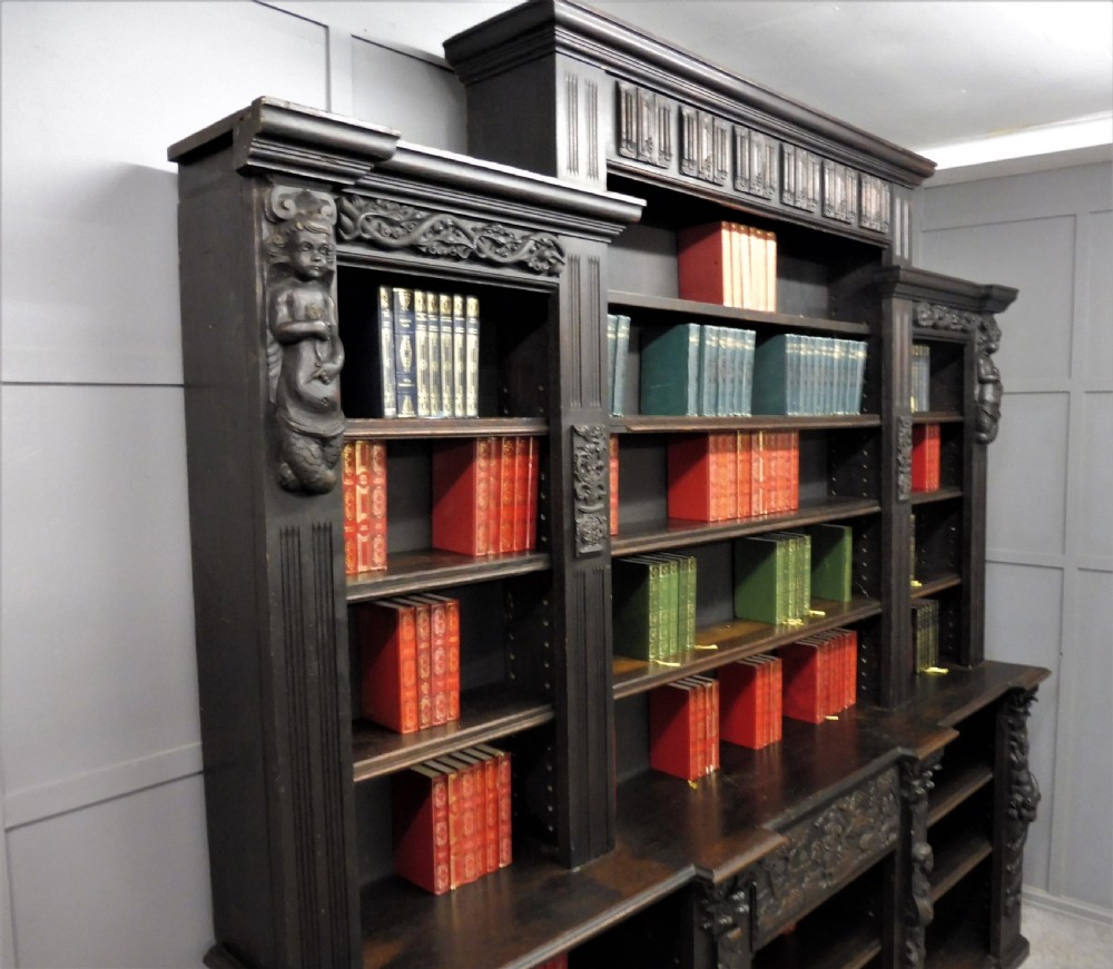 LARGE 19TH CENTURY CARVED OAK RUSTIC BOOKCASE View XVIII