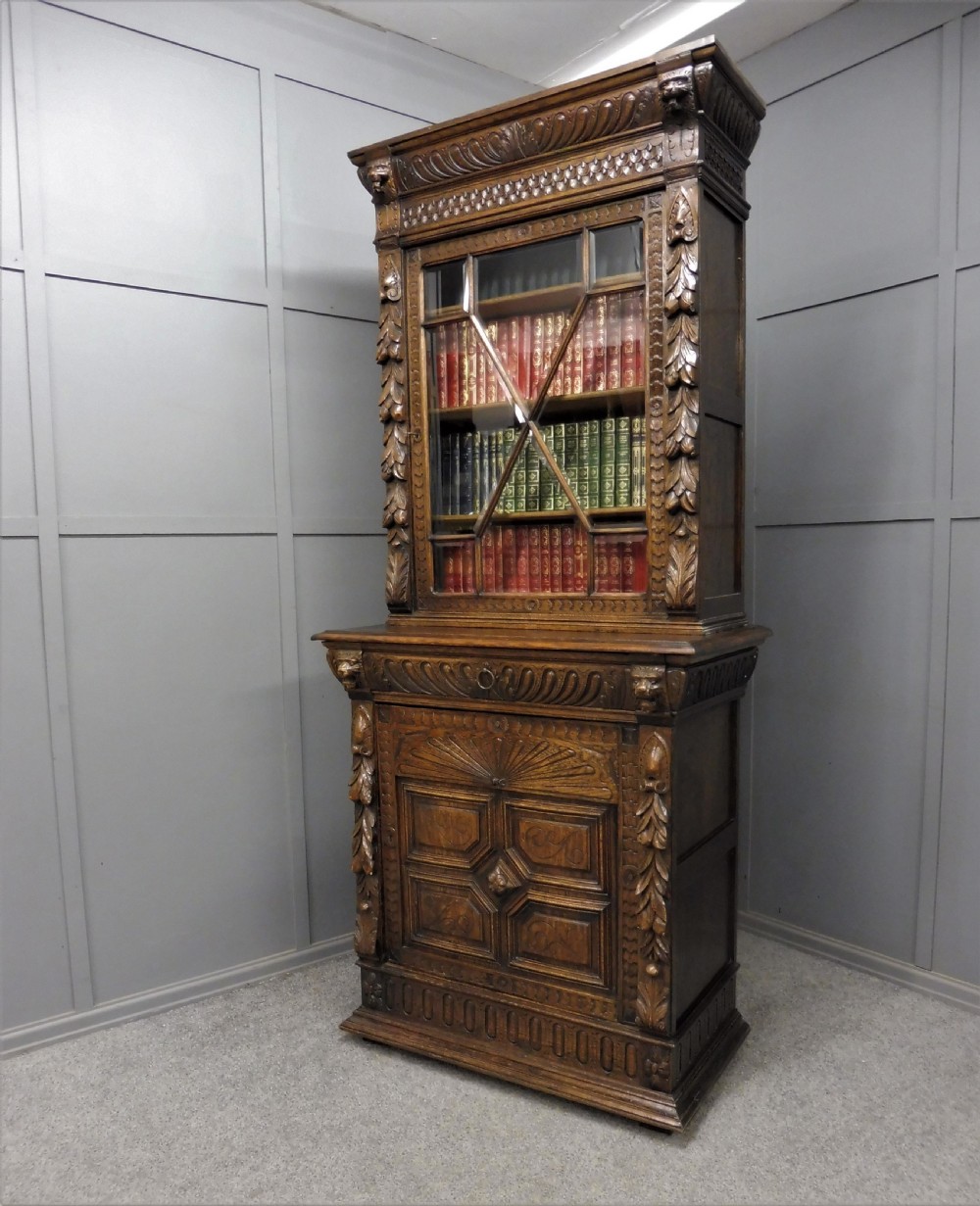VICTORIAN CARVED OAK BOOKCASE 