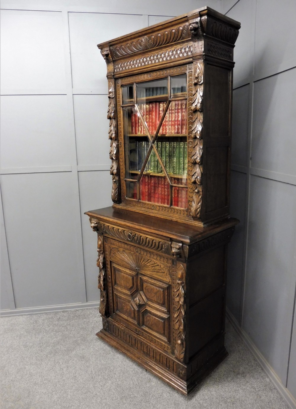 VICTORIAN CARVED OAK BOOKCASE  View III