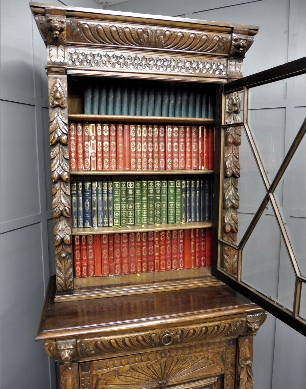 VICTORIAN CARVED OAK BOOKCASE  View IX