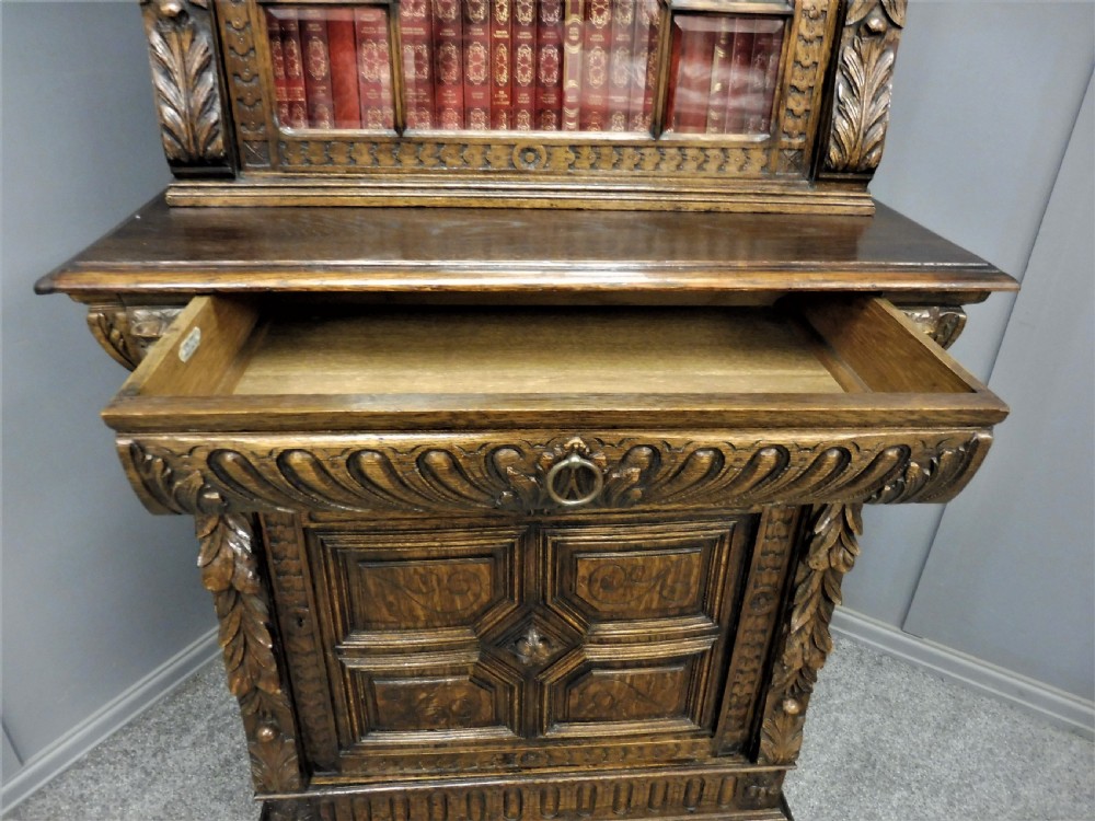 VICTORIAN CARVED OAK BOOKCASE  View XI