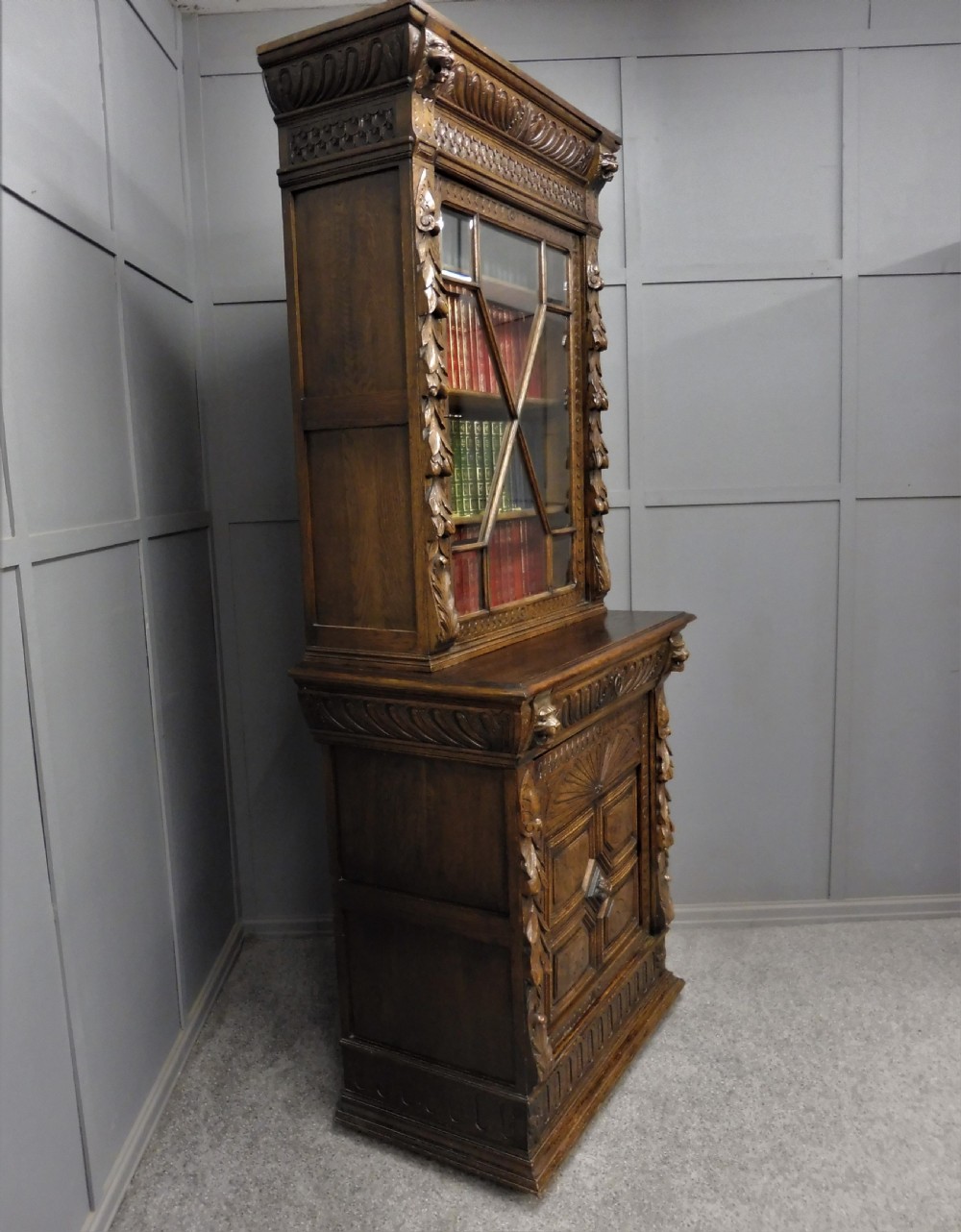 VICTORIAN CARVED OAK BOOKCASE  View XIII