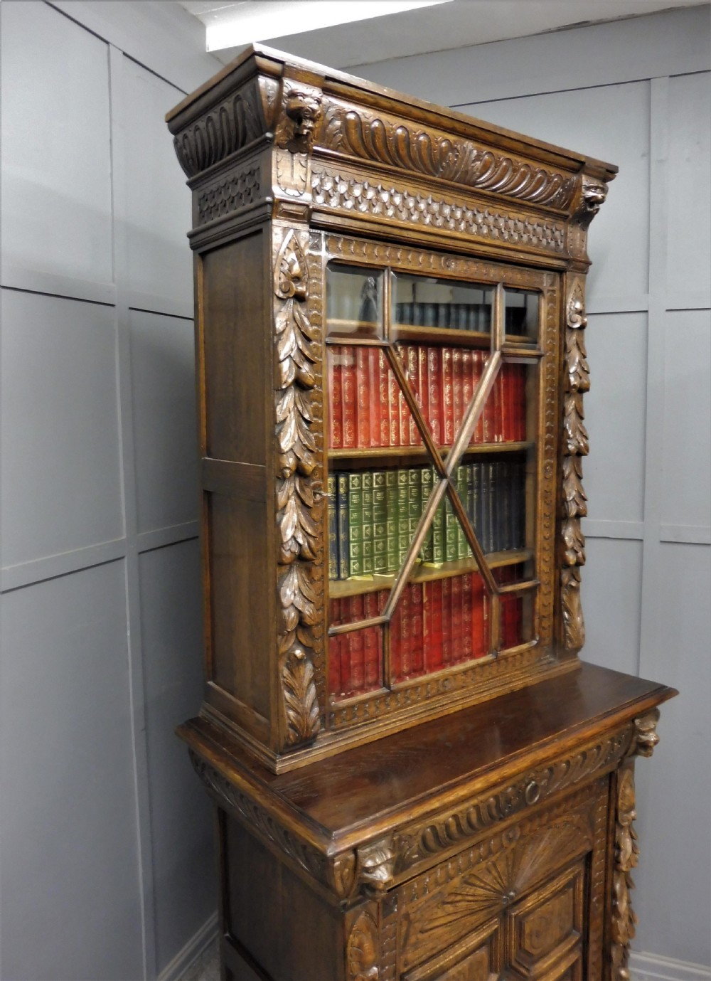 VICTORIAN CARVED OAK BOOKCASE  View XIV