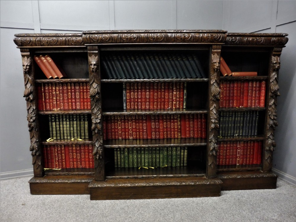 VICTORIAN CARVED OAK GREEN MAN BOOKCASE