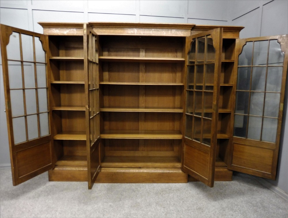 LARGE EDWARDIAN OAK 4 DOOR BOOKCASE View II