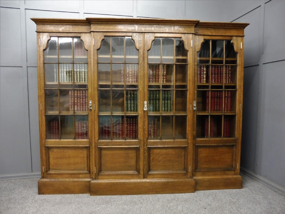 LARGE EDWARDIAN OAK 4 DOOR BOOKCASE View IV
