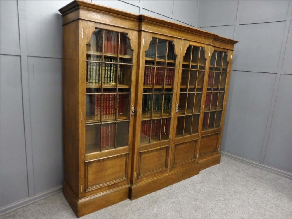 LARGE EDWARDIAN OAK 4 DOOR BOOKCASE View V
