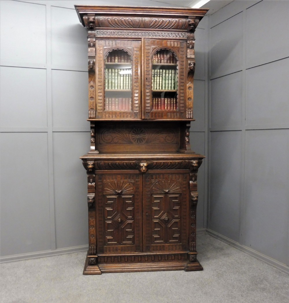 19TH CENTURY CARVED OAK BOOKCASE