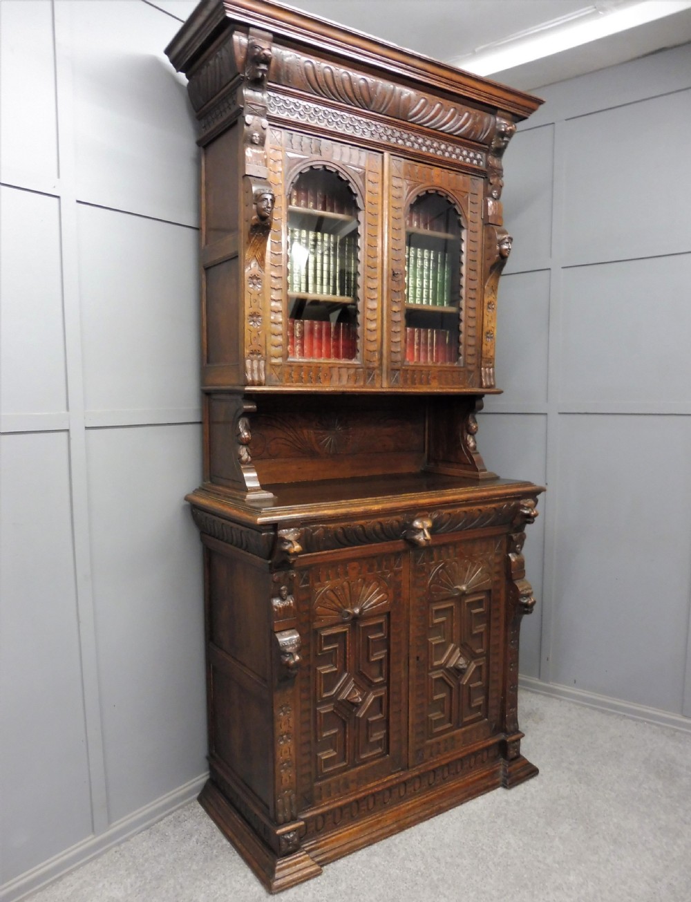 19TH CENTURY CARVED OAK BOOKCASE View II