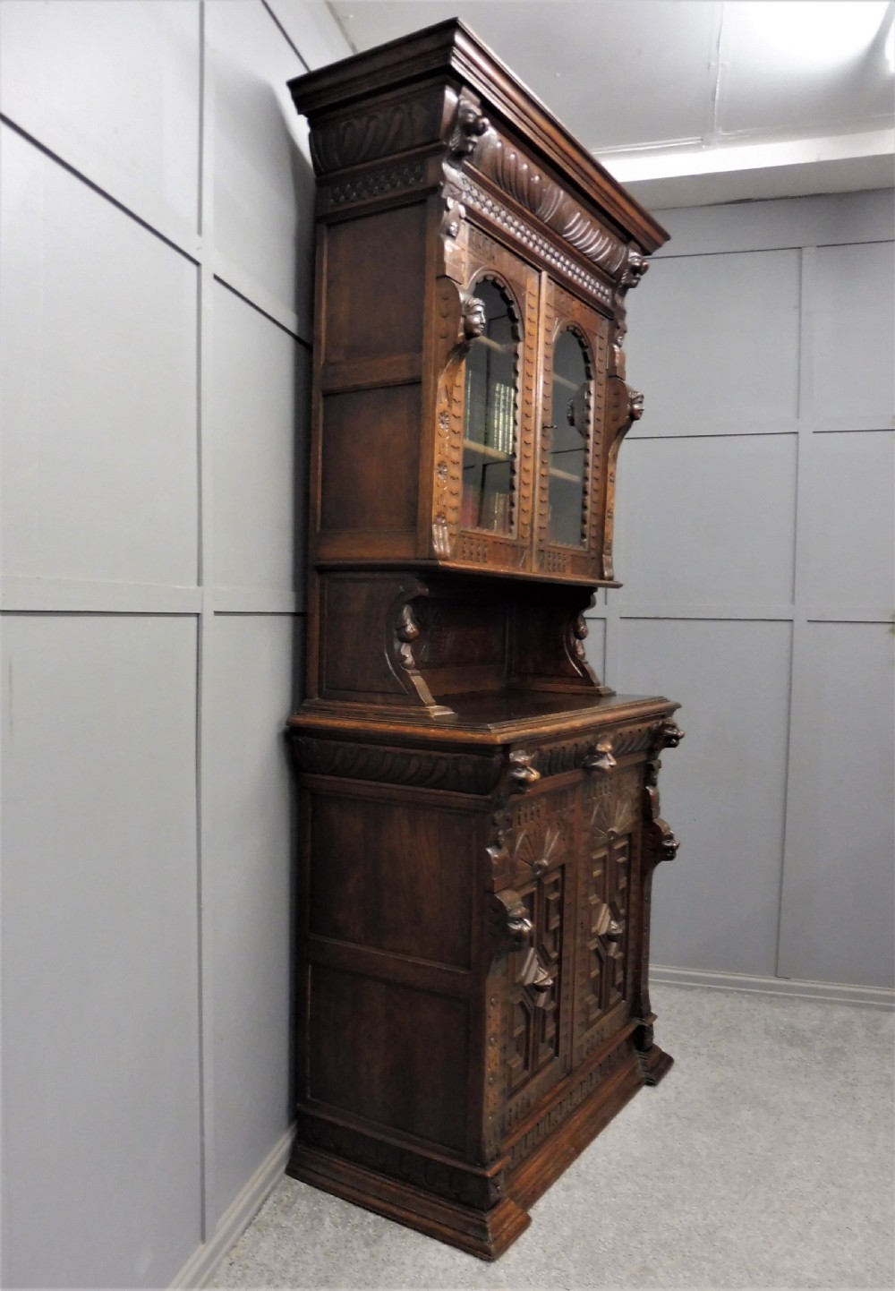 19TH CENTURY CARVED OAK BOOKCASE View III