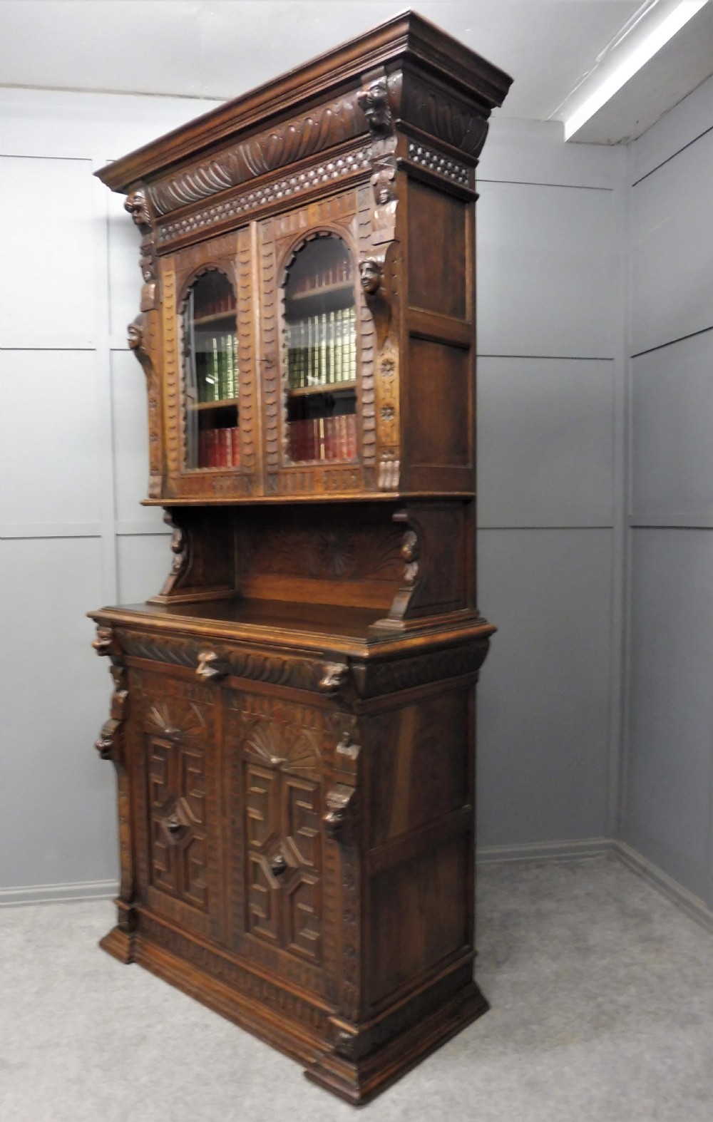 19TH CENTURY CARVED OAK BOOKCASE View IV