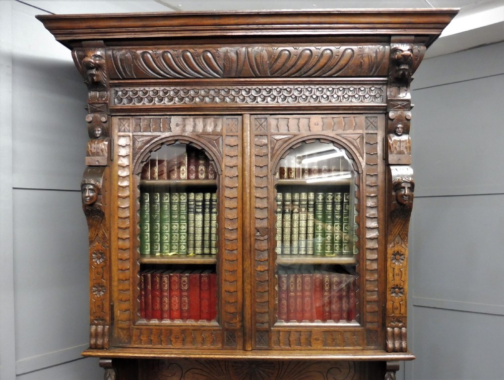 19TH CENTURY CARVED OAK BOOKCASE View V
