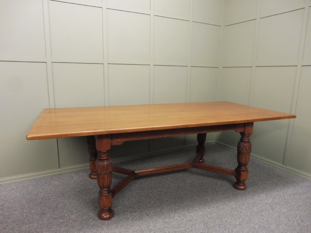 LARGE OAK FARMHOUSE TABLE SEATS 8-10 View X