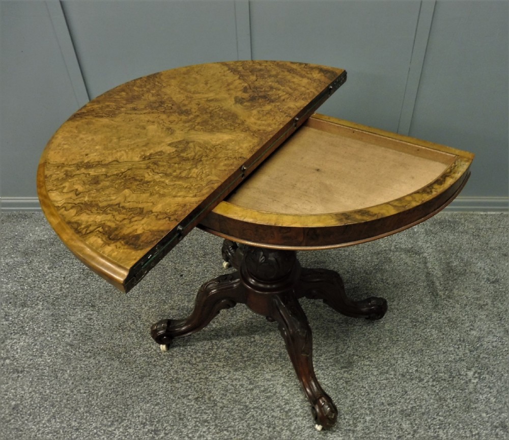VICTORIAN FIGURED WALNUT CARD TABLE View VIII