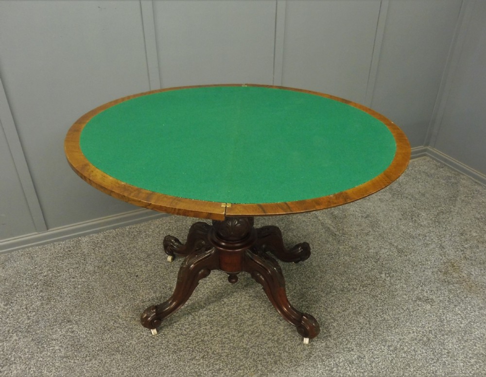 VICTORIAN FIGURED WALNUT CARD TABLE View IX