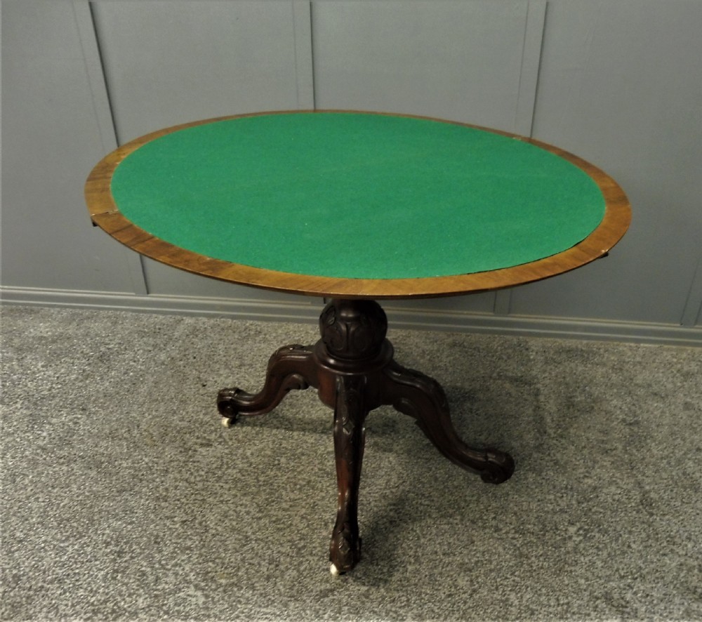 VICTORIAN FIGURED WALNUT CARD TABLE View X
