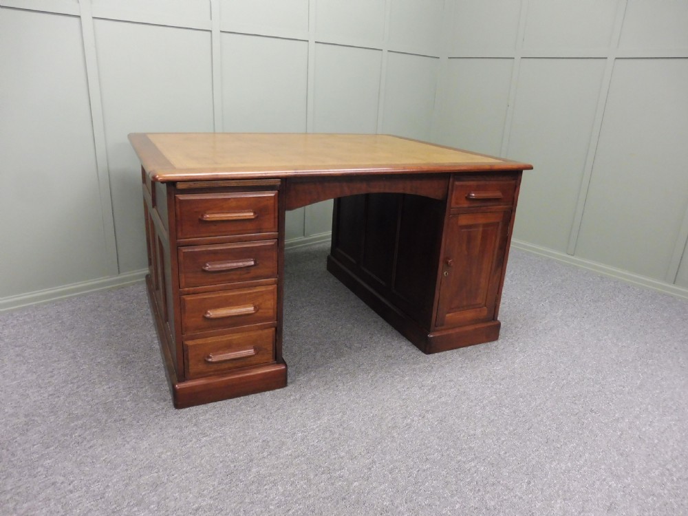 MAHOGANY LEATHER TOPPED PARTNERS DESK