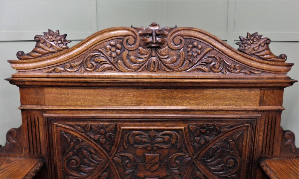 CARVED OAK GREEN MAN BENCH View II