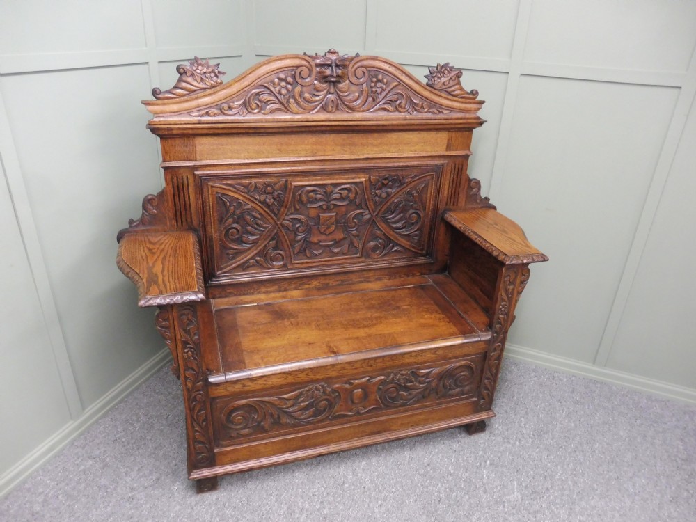 CARVED OAK GREEN MAN BENCH View XI