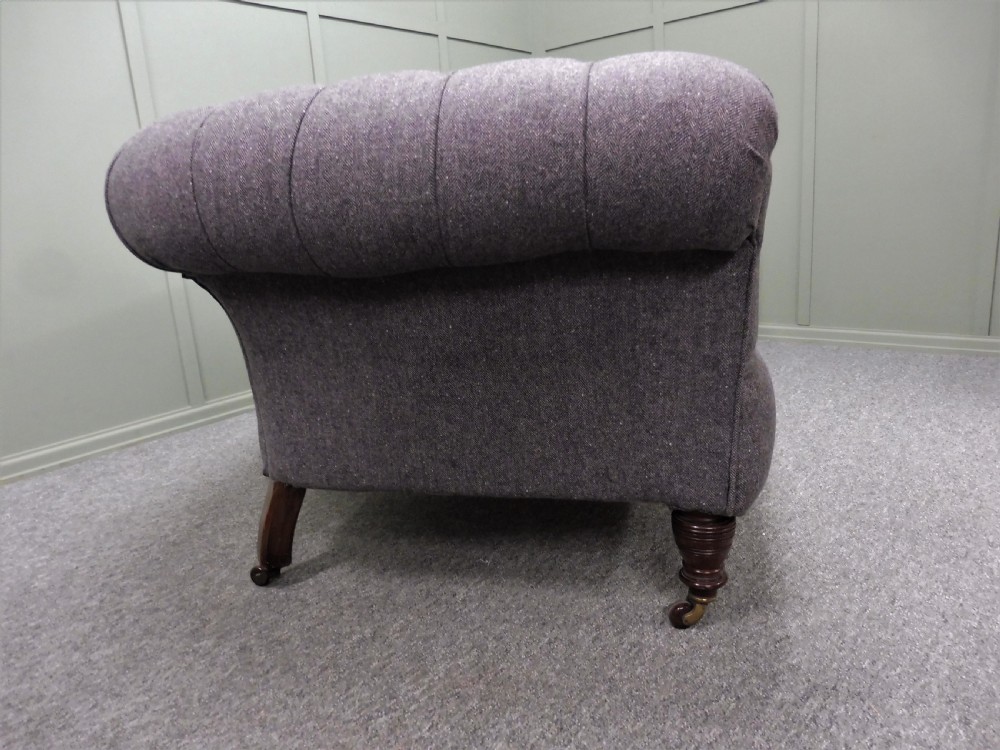 VICTORIAN CHESTERFIELD  SOFA RECOVERED IN ABRAHAM MOON GREY WOOL FABRIC View III