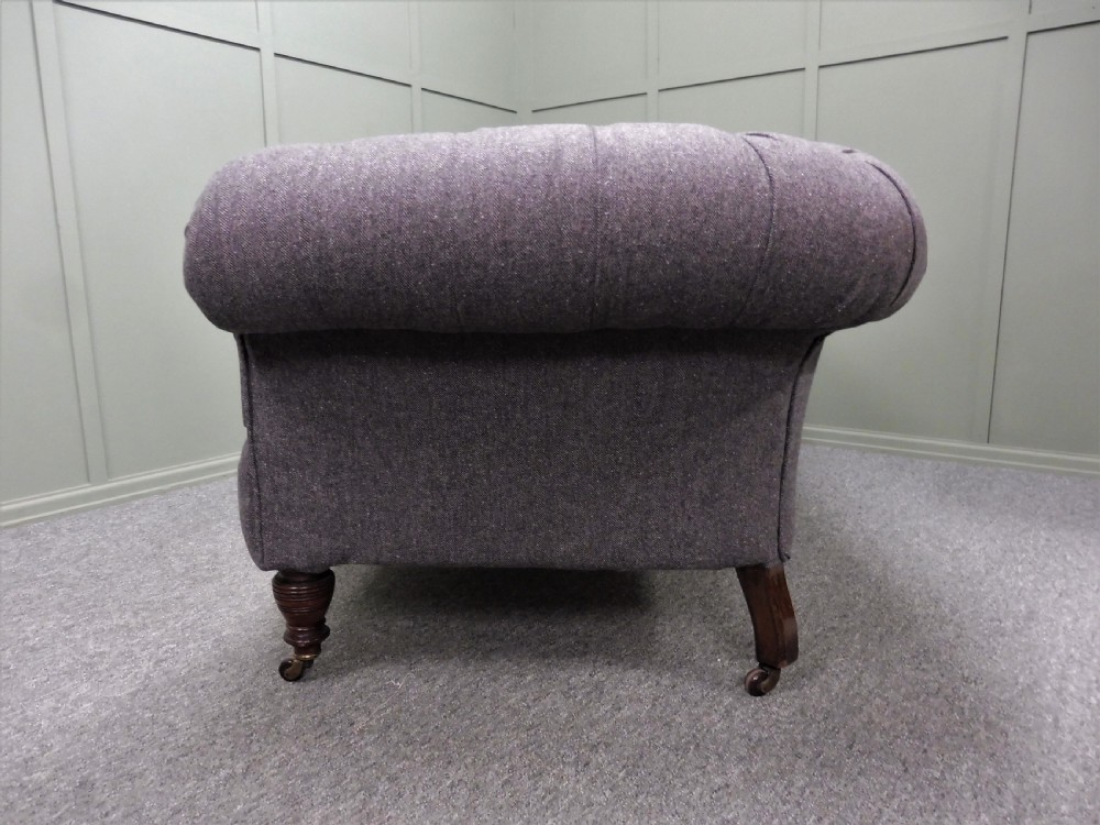 VICTORIAN CHESTERFIELD  SOFA RECOVERED IN ABRAHAM MOON GREY WOOL FABRIC View IV