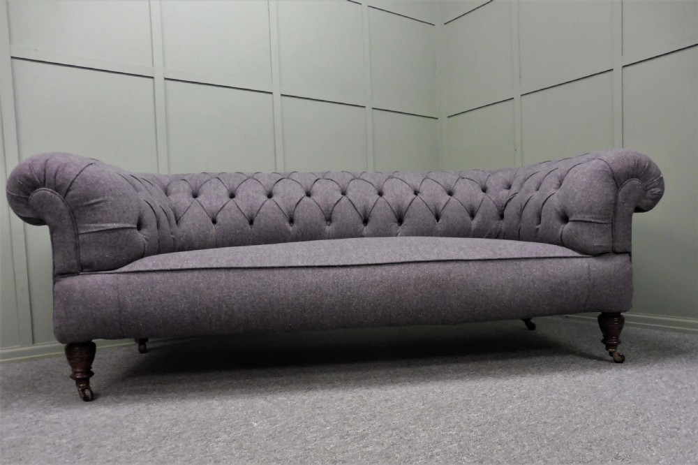 VICTORIAN CHESTERFIELD  SOFA RECOVERED IN ABRAHAM MOON GREY WOOL FABRIC View VI