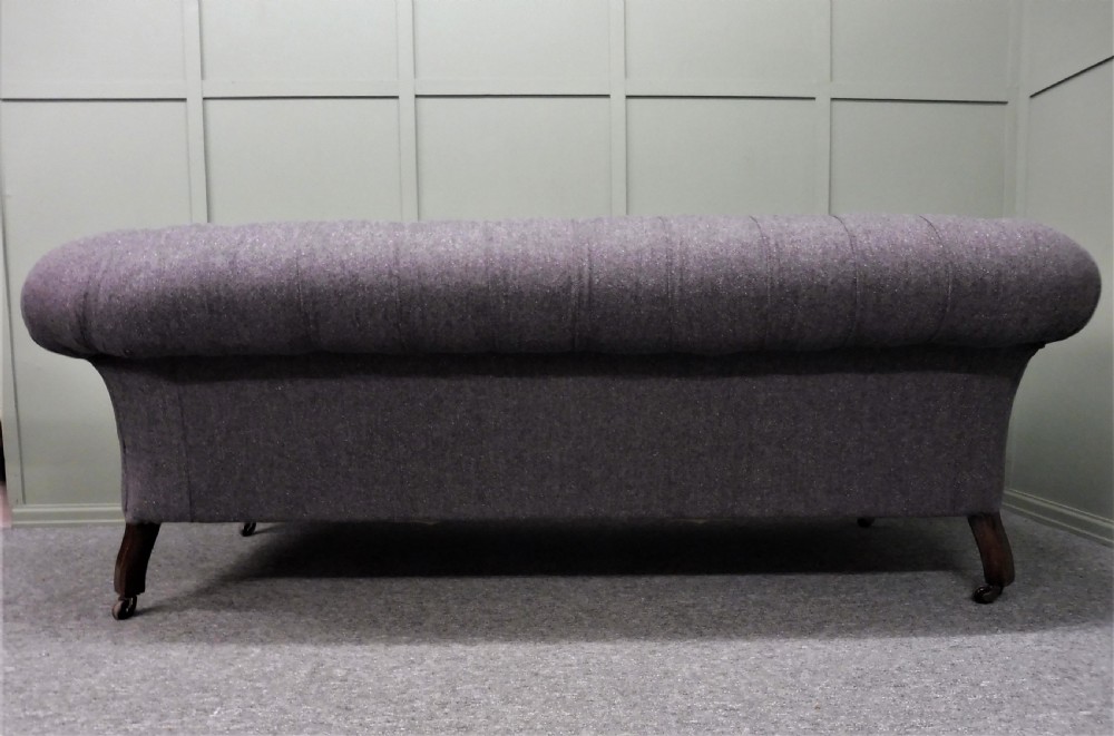 VICTORIAN CHESTERFIELD  SOFA RECOVERED IN ABRAHAM MOON GREY WOOL FABRIC View IX