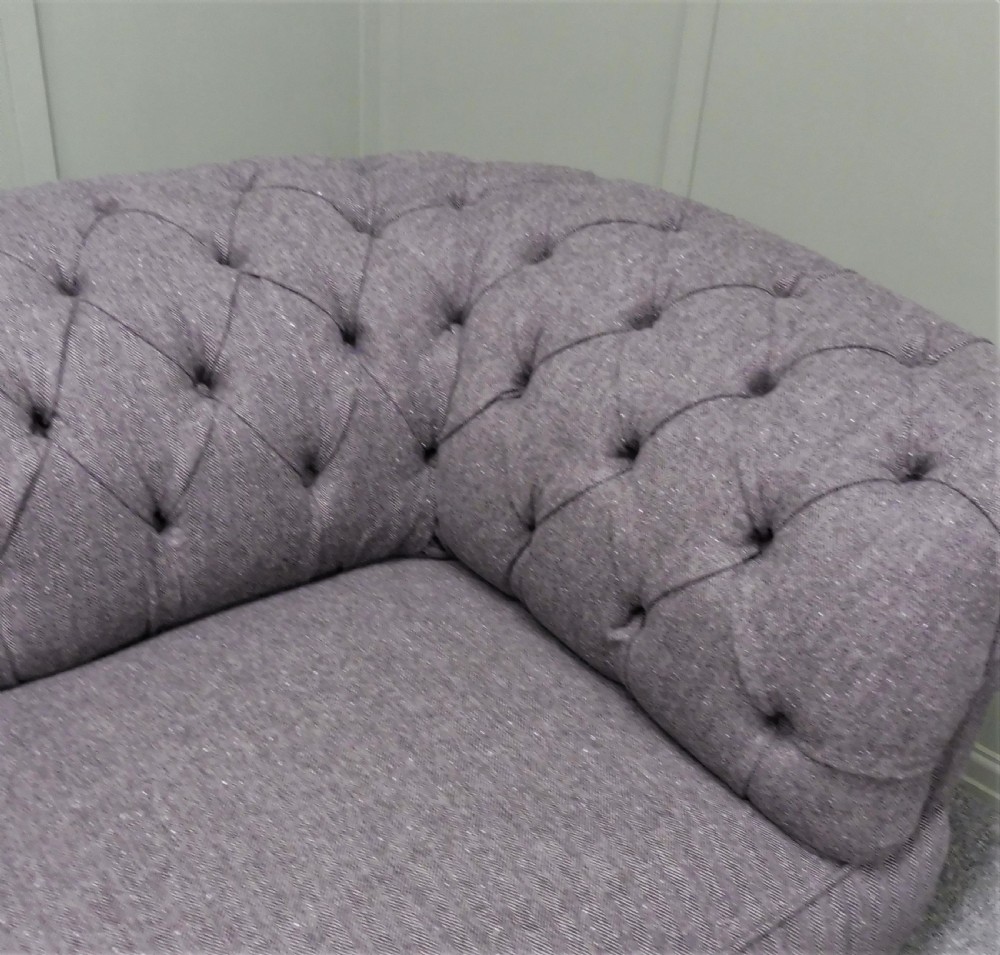 VICTORIAN CHESTERFIELD  SOFA RECOVERED IN ABRAHAM MOON GREY WOOL FABRIC View X