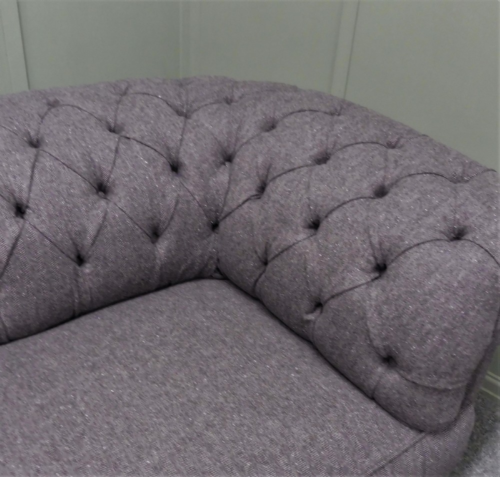 VICTORIAN CHESTERFIELD  SOFA RECOVERED IN ABRAHAM MOON GREY WOOL FABRIC View XI