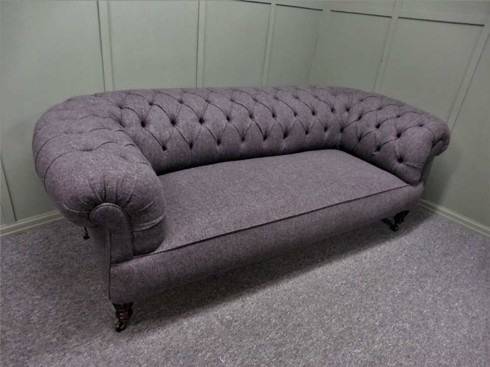 VICTORIAN CHESTERFIELD  SOFA RECOVERED IN ABRAHAM MOON GREY WOOL FABRIC View XIII