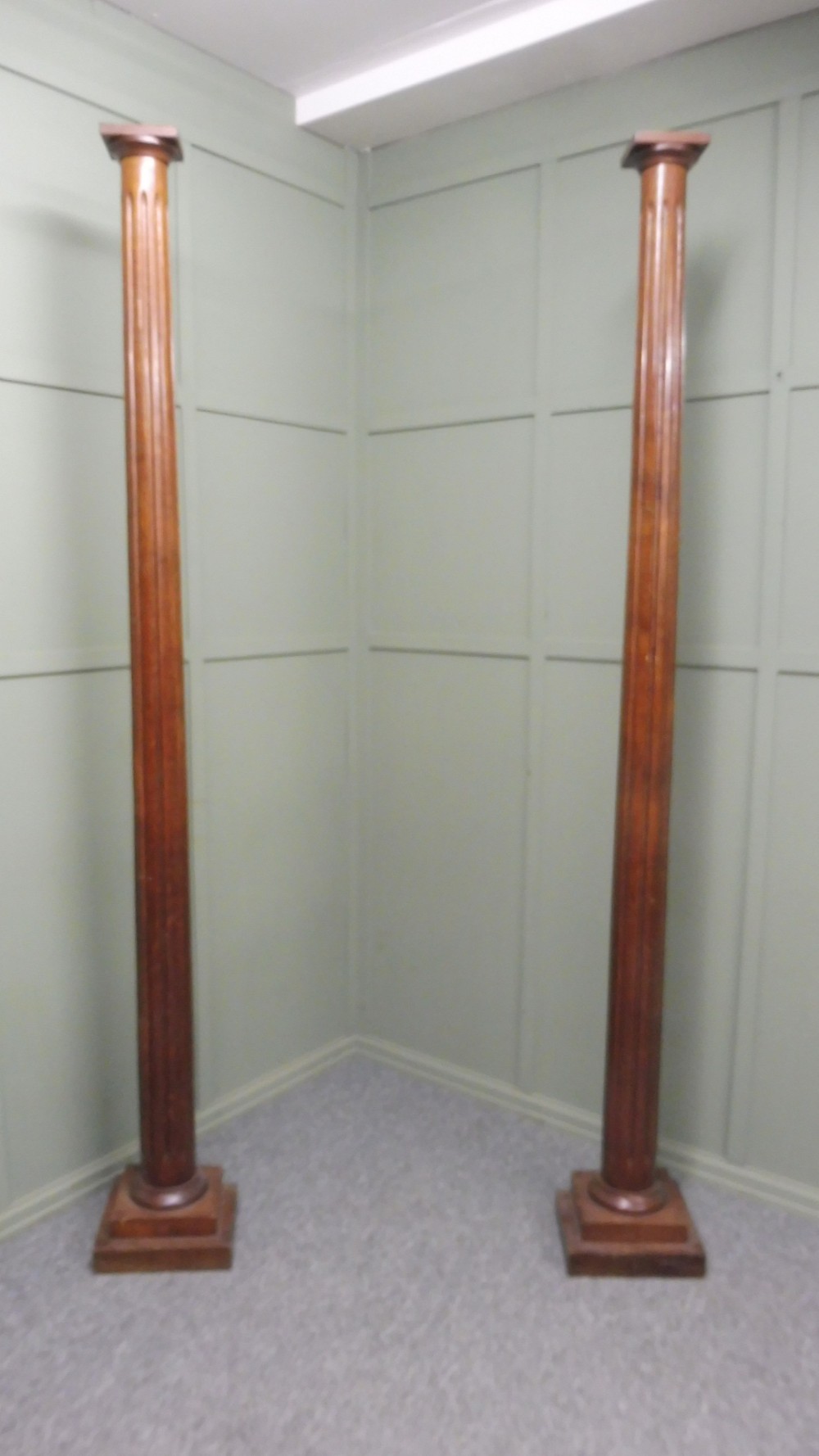 PAIR OF TALL OAK FLUTED COLUMNS