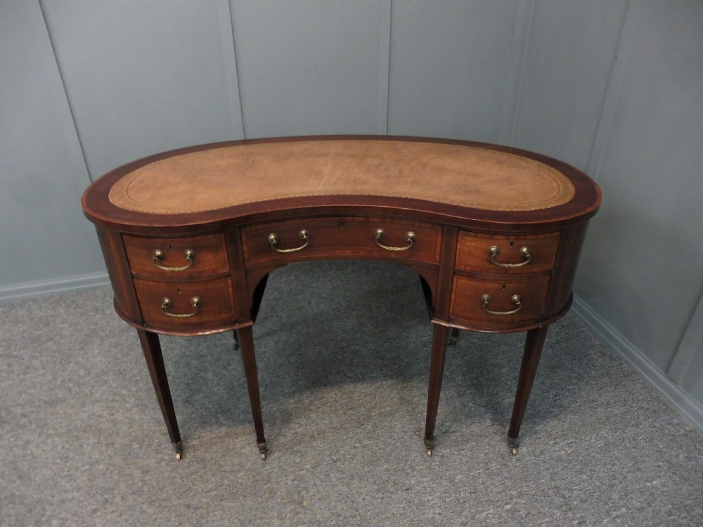 EDWARDIAN INLAID KIDNEY SHAPED DESK