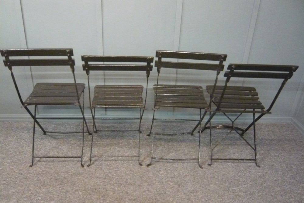 4 x Edwardian Green Folding French Cafe Cricket Pavilion Chairs c 1910 View III