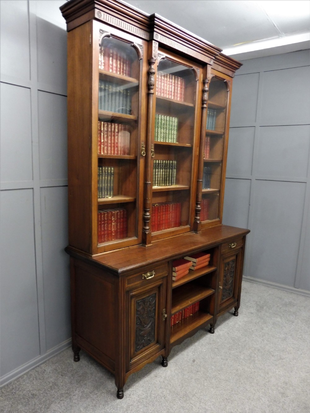 LARGE VICTORIAN WALNUT BOOKCASE View IV