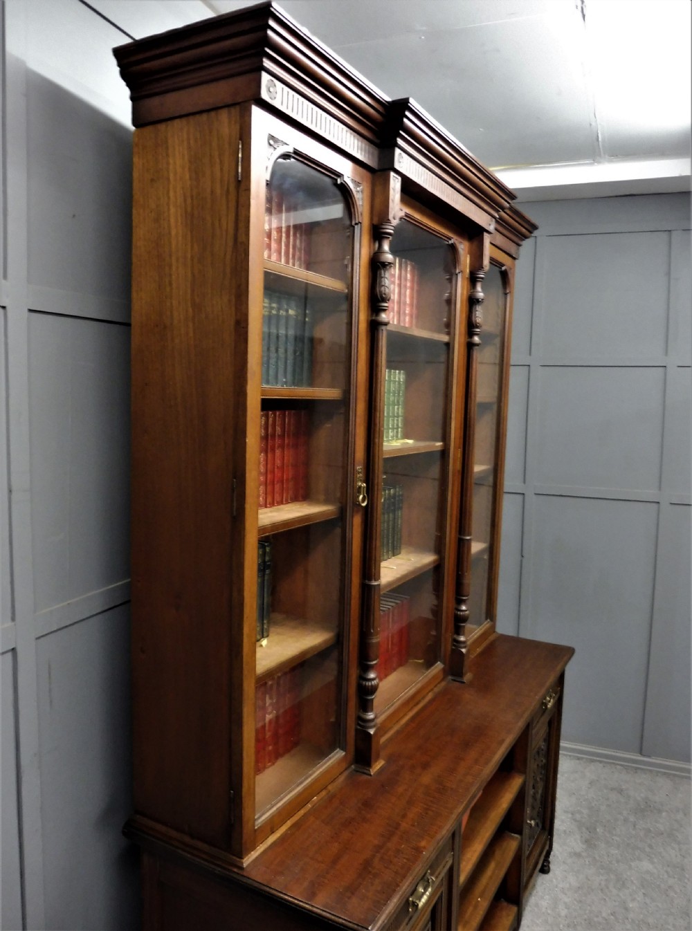 LARGE VICTORIAN WALNUT BOOKCASE View XVII