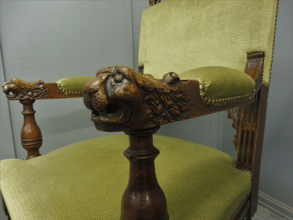 VICTORIAN DESK OR LIBRARY CHAIR WITH LIONS HEAD ARMS View III