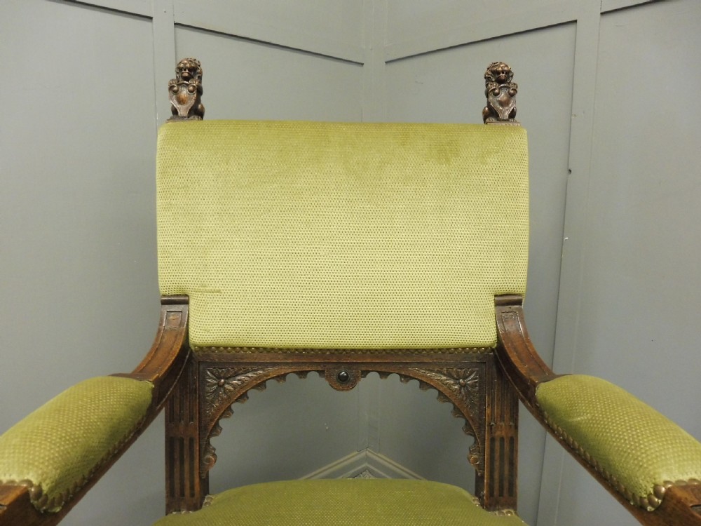 VICTORIAN DESK OR LIBRARY CHAIR WITH LIONS HEAD ARMS View V